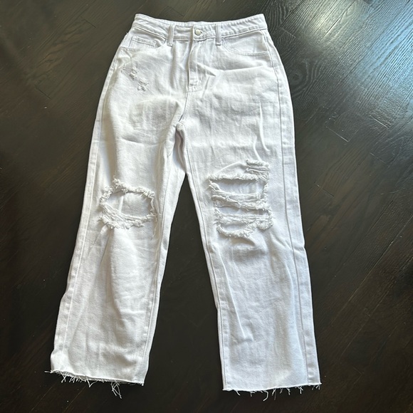 Denim - White WideLeg Ripped Jeans Medium